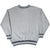 Back of gray sweatshirt with navy and white striped collar, cuffs, and waistband