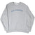 Full front view of grey Nike crewneck sweatshirt with blue Nike Athletics graphic