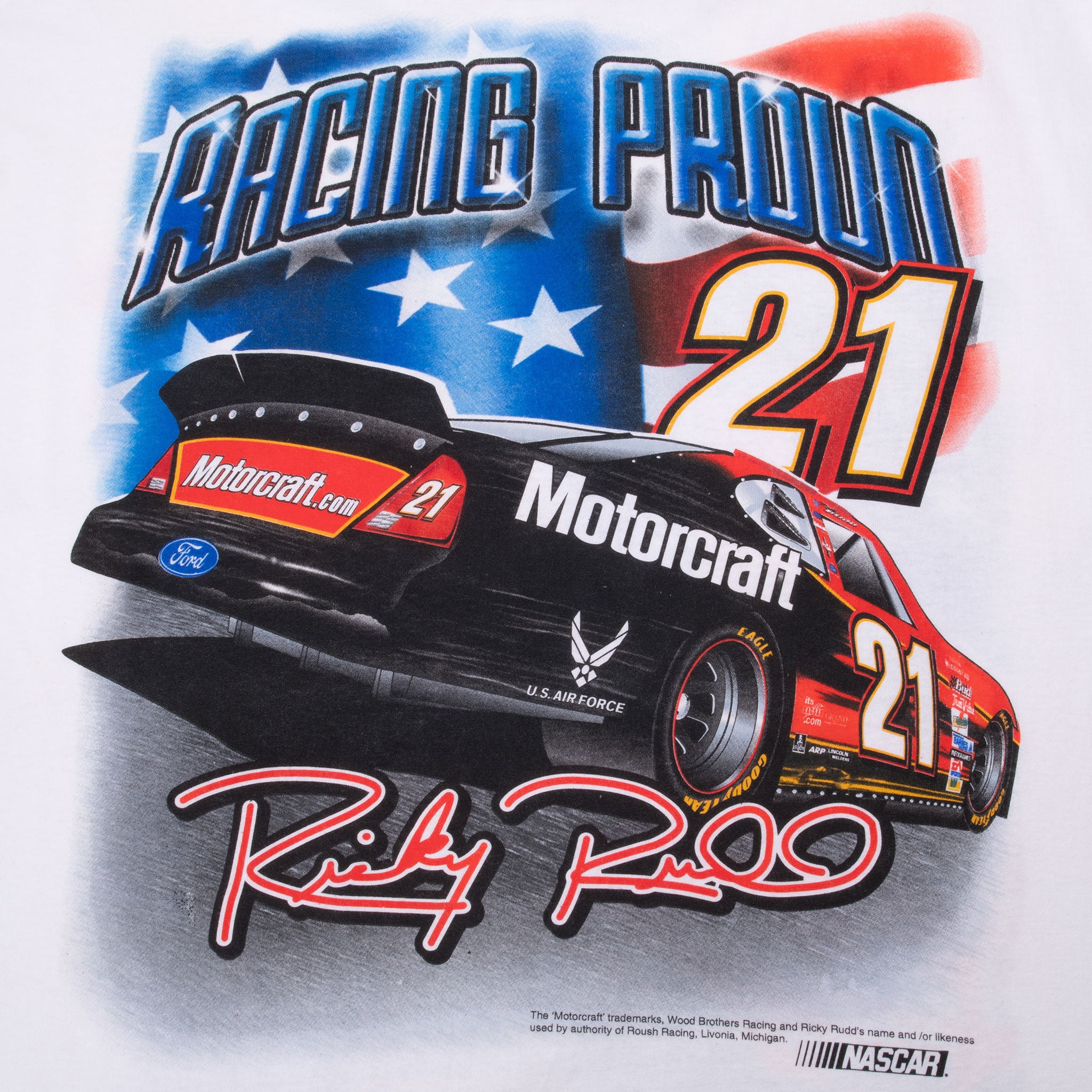 Vintage Nascar Ricky Rudd All American Man 2000s white Tee Shirt Size XL