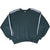 Front of dark green Russell Athletic crewneck sweatshirt with navy and gray sleeve stripes