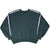 Back of dark green Russell Athletic crewneck sweatshirt with navy and gray sleeve stripes