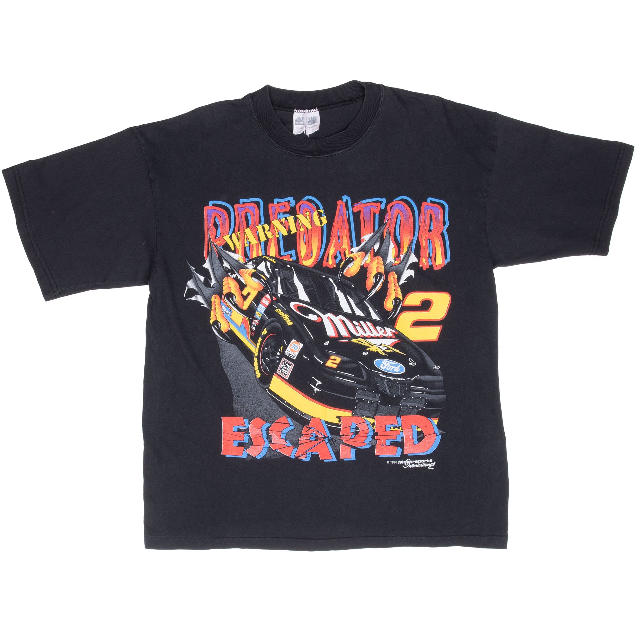Vintage Nascar Rusty Wallace Predator Escaped 1996 Tee Shirt Large Made In Usa With Singe Stitch Hem