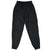 Front of black Nike track pants with green side accents, tonal Swoosh, and elastic cuffs