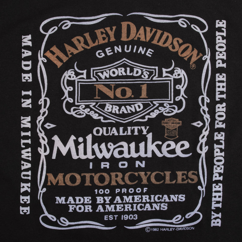 Vintage Harley Davidson Jack Daniels Tee Shirt 1982 Medium Made In Usa With Single Stitch Sleeves Deadstock