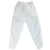 Back of white Nike track pants with elastic waistband, two rear pockets, and elastic cuffs