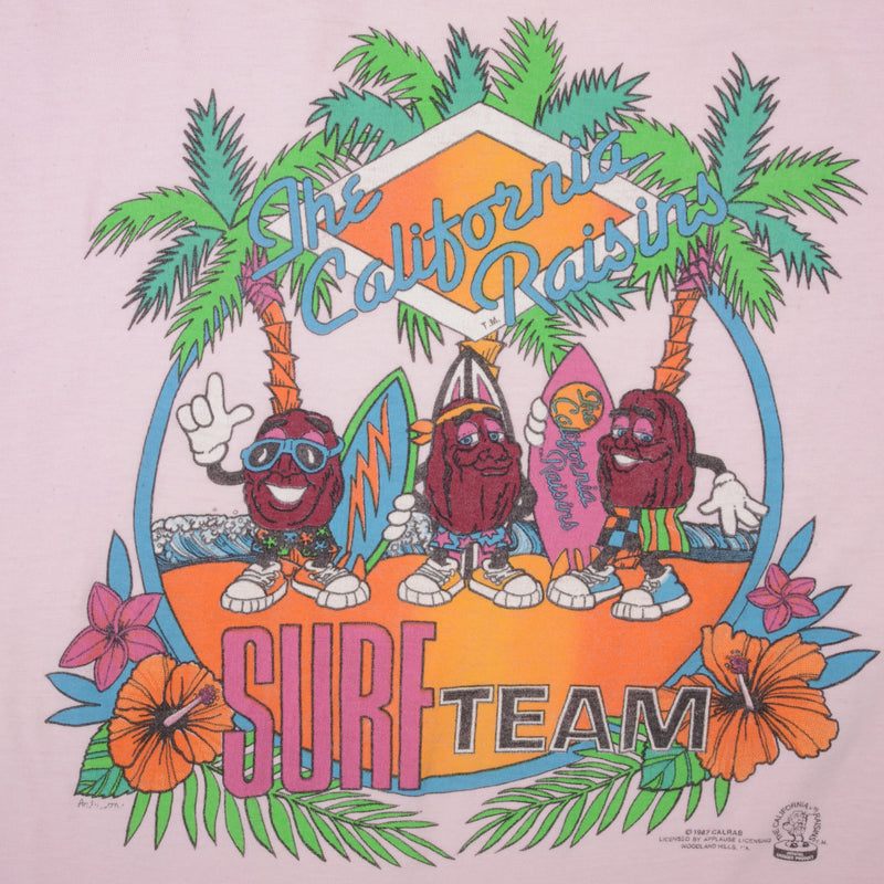 Vintage The California Raisins Surf Team Tee Shirt 1987 Size Large Made In USA With Single Stitch Sleeves