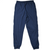 Back of navy blue Nike track pants with elastic waist and zip cuffs