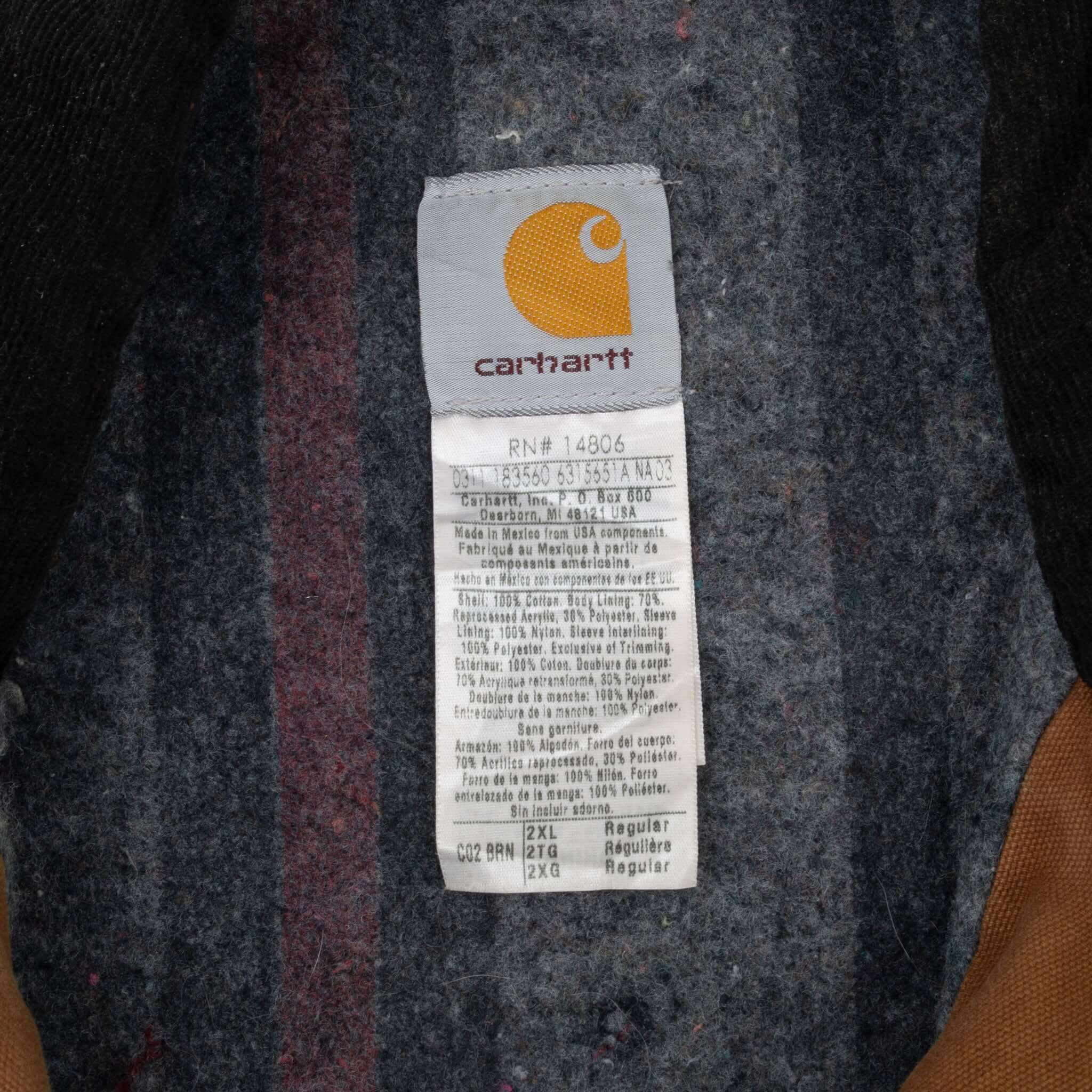 Vintage Carhartt Michigan Style Blanket Lined Brown Jacket 2000S C02BRN Size 2XL
