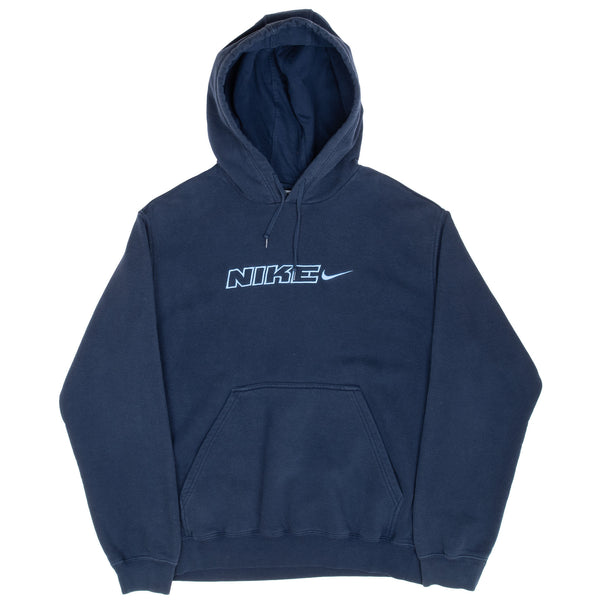 Vintage Nike Spellout Swoosh Navy Blue Hoodie Sweatshirt 2000S Size Medium