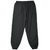 Front of black Nike nylon track pants with elastic waist and cuffs