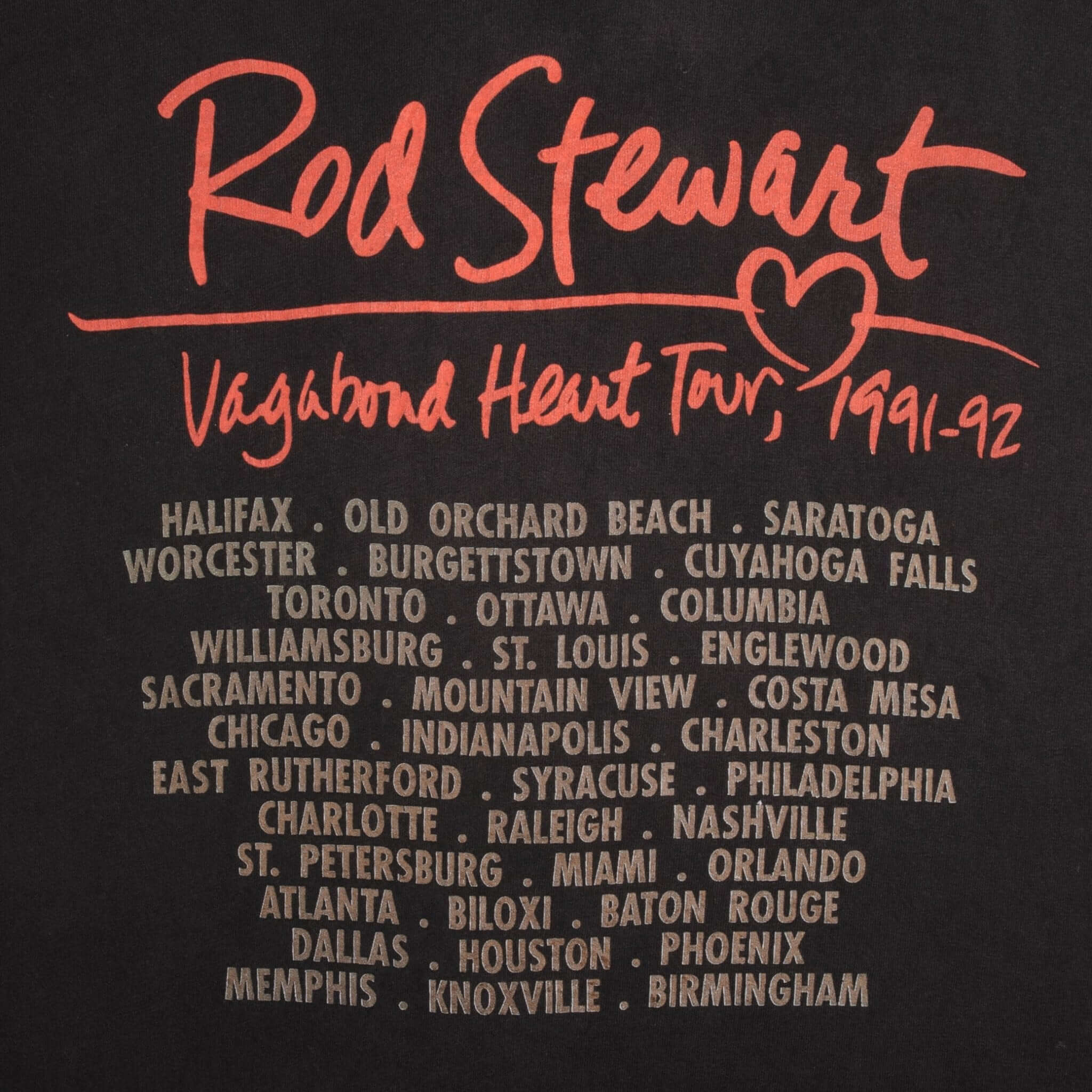 Vintage Rod Stewart Vagabond Tour 1991 Tee Shirt Size Large Made In USA With Single Stitch Sleeves