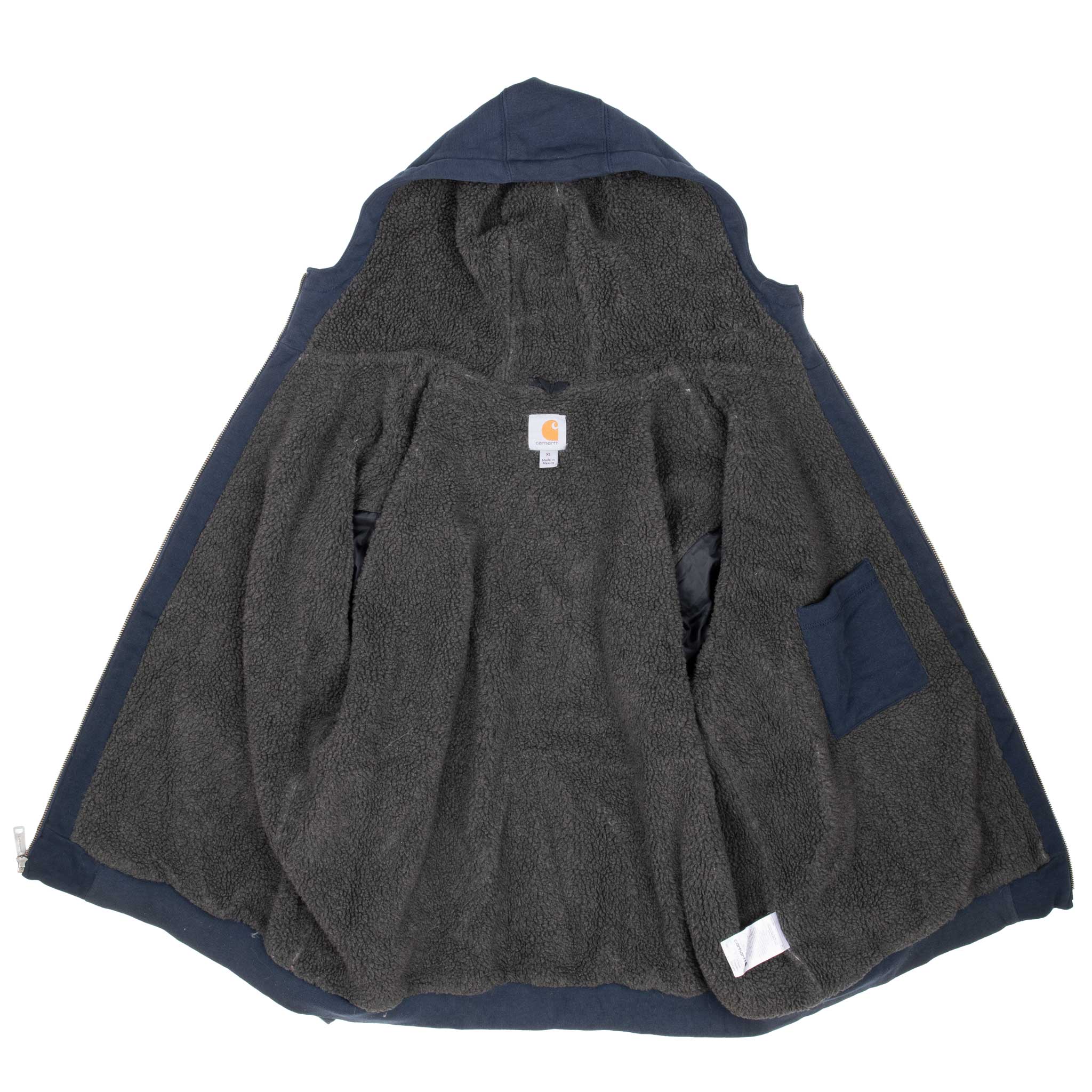 VINTAGE CARHARTT HEAVYWEIGHT SHERPA LINED FULL ZIP NAVY HOODIE SWEATSHIRT SZE XL
