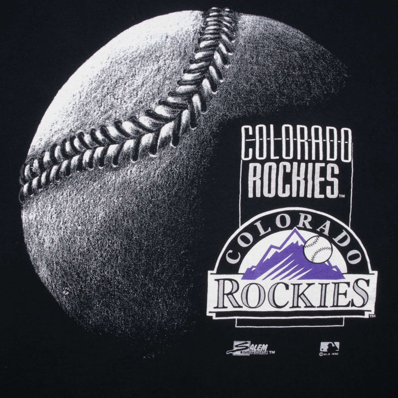 Vintage Black MLB Colorado Rockies Salem Tee Shirt 1992 Size XL Made In USA With Single Stitch Sleeves