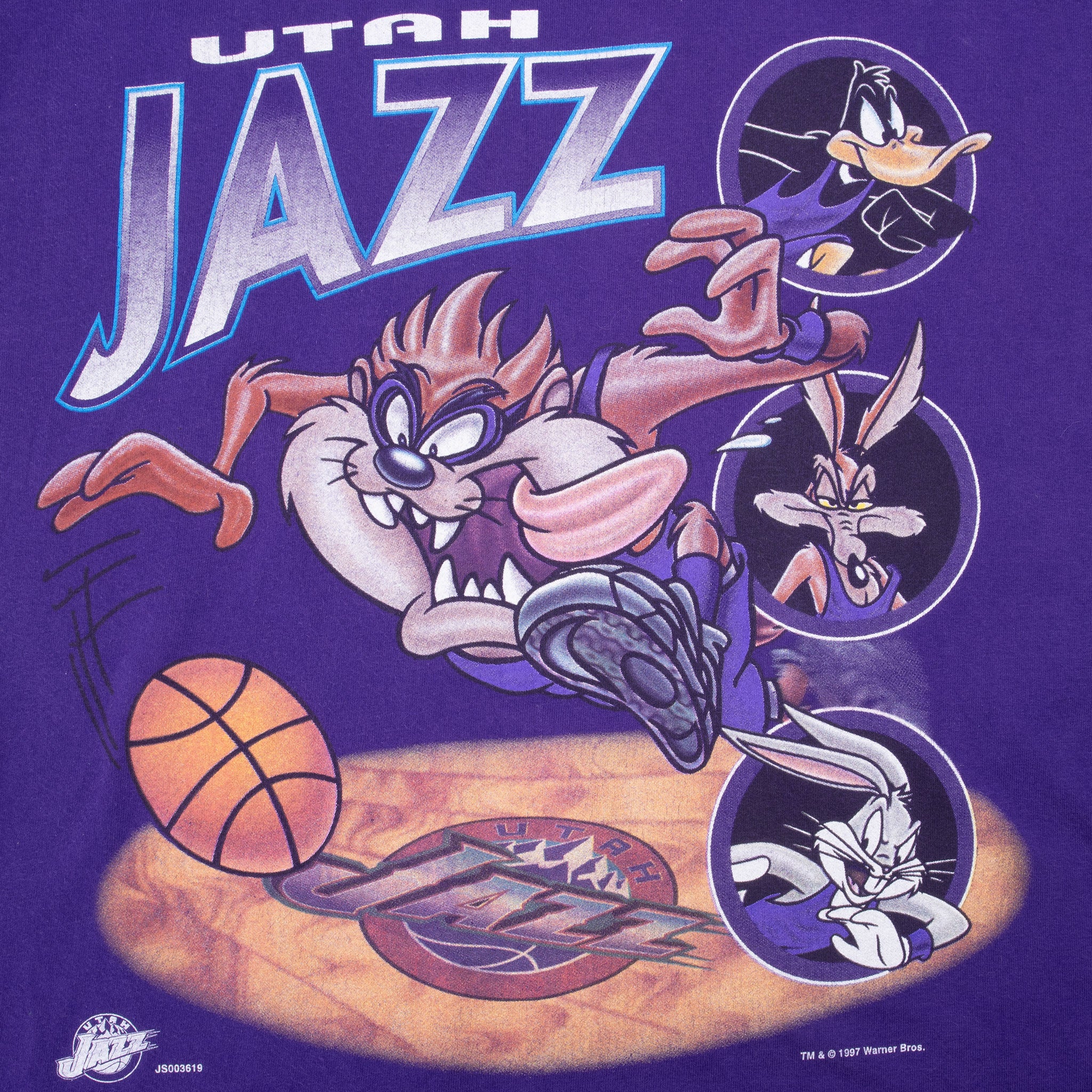 Vintage Nba Utah Jazz Taz Looney Tunes Tee Shirt 1997 Size XL Made In Usa