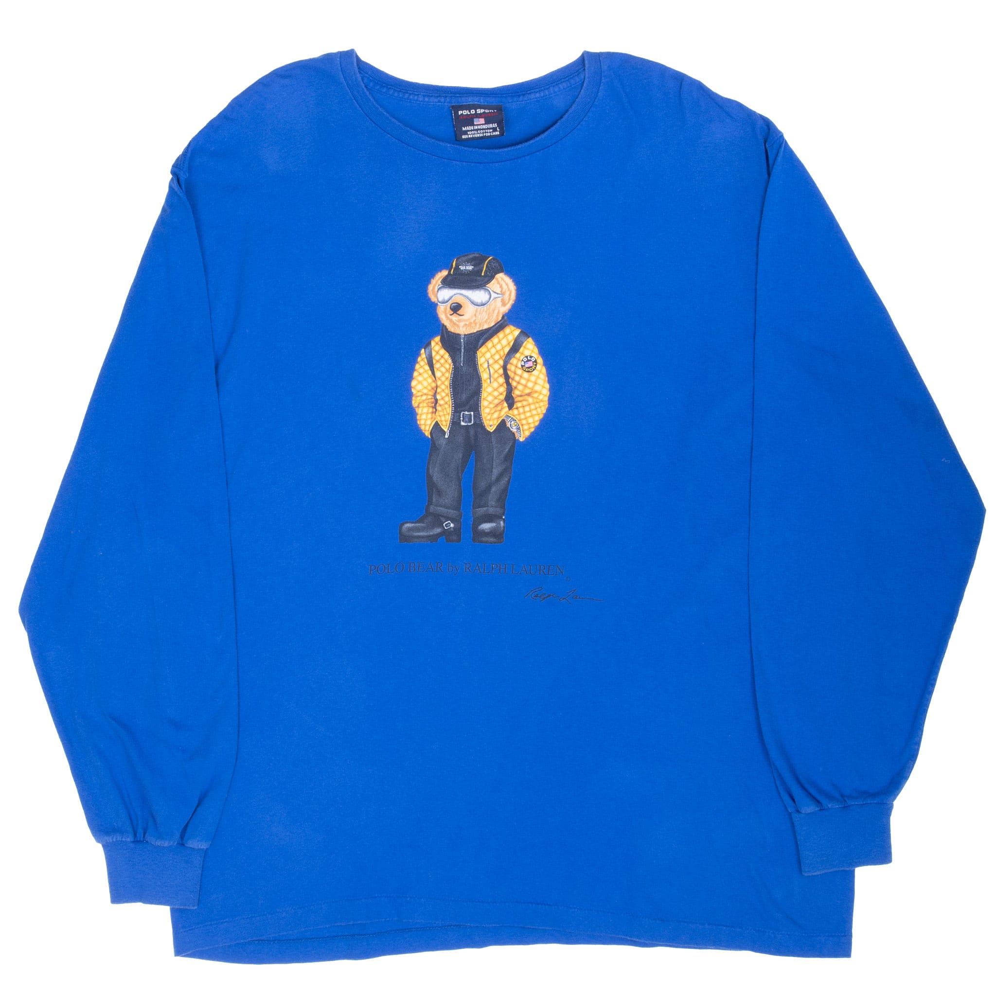 Vintage Ralph Lauren Polo Sport Bear Long Sleeve Blue Tee Shirt Size Large