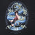 Close-up of Bruce Lee graphic surrounded by a blue dragon and flames