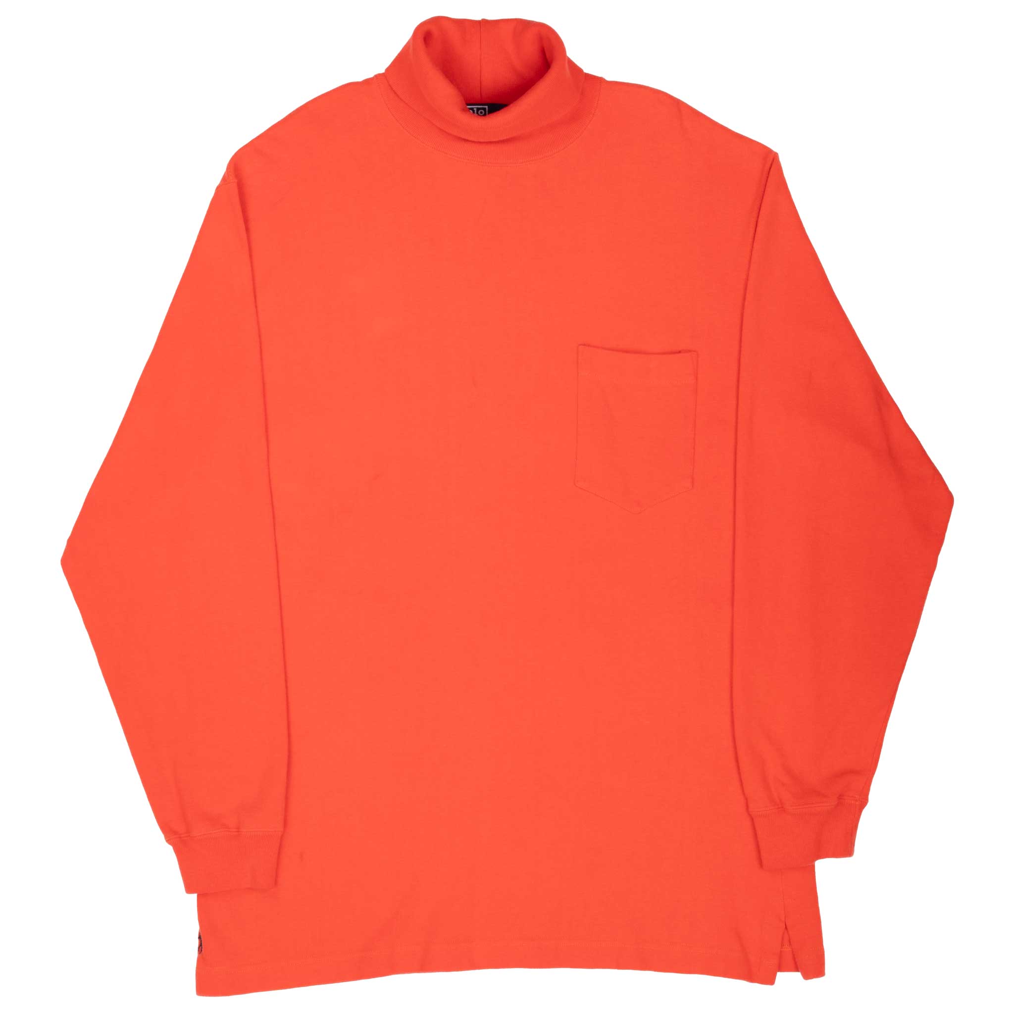 Vintage Ralph Lauren Orange Turtle Neck Long Sleeve Tee Shirt 1990S Size XL Made Usa