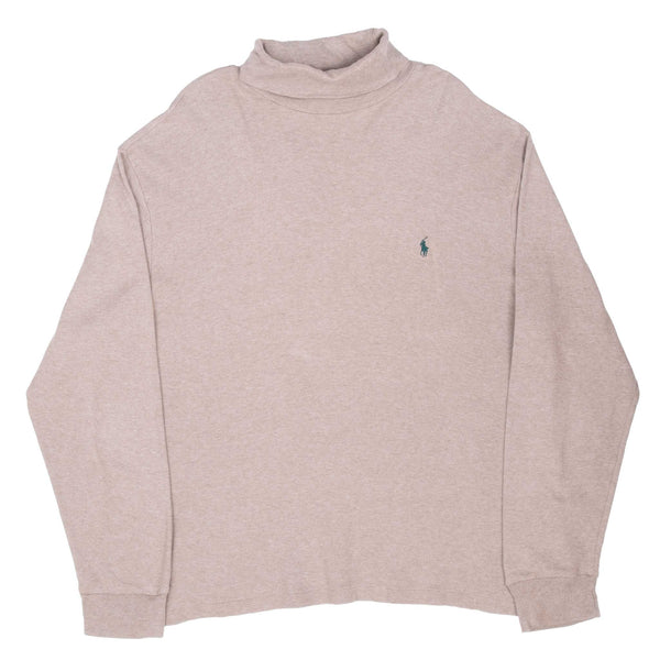 Vintage Ralph Lauren Beige Turtle Neck Long Sleeve Tee Shirt 1990S Large