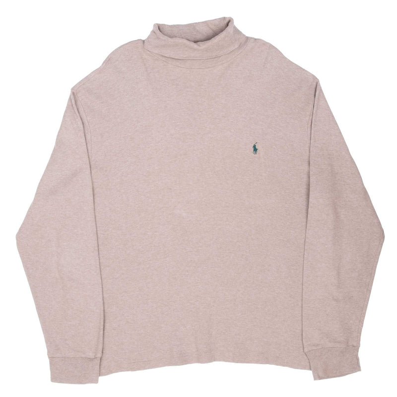 Vintage Ralph Lauren Beige Turtle Neck Long Sleeve Tee Shirt 1990S Large