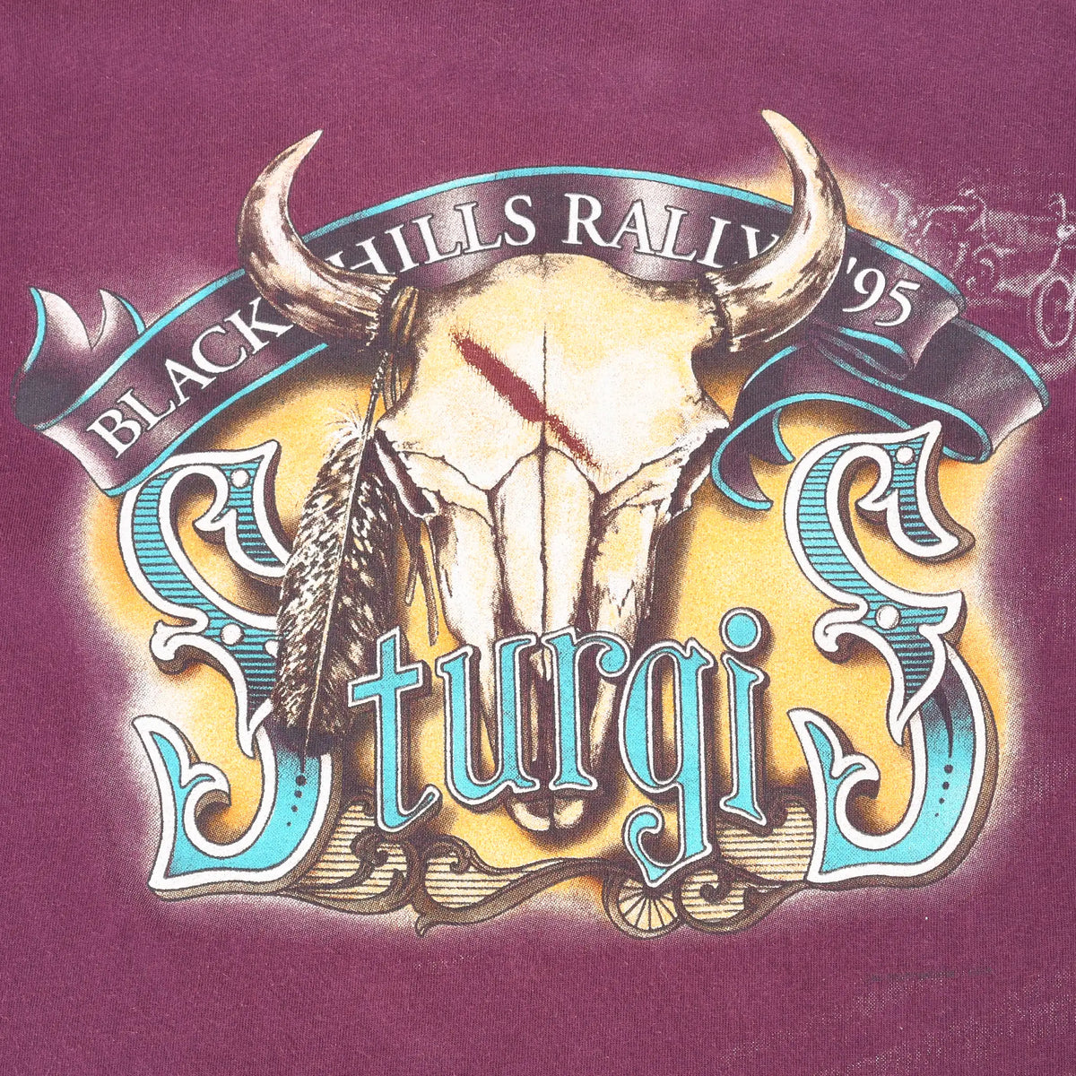 Close-up of back Sturgis Black Hills Rally '95 steer skull graphic