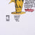 Print detail with NBA and Chicago Bulls logos beneath a gold championship trophy