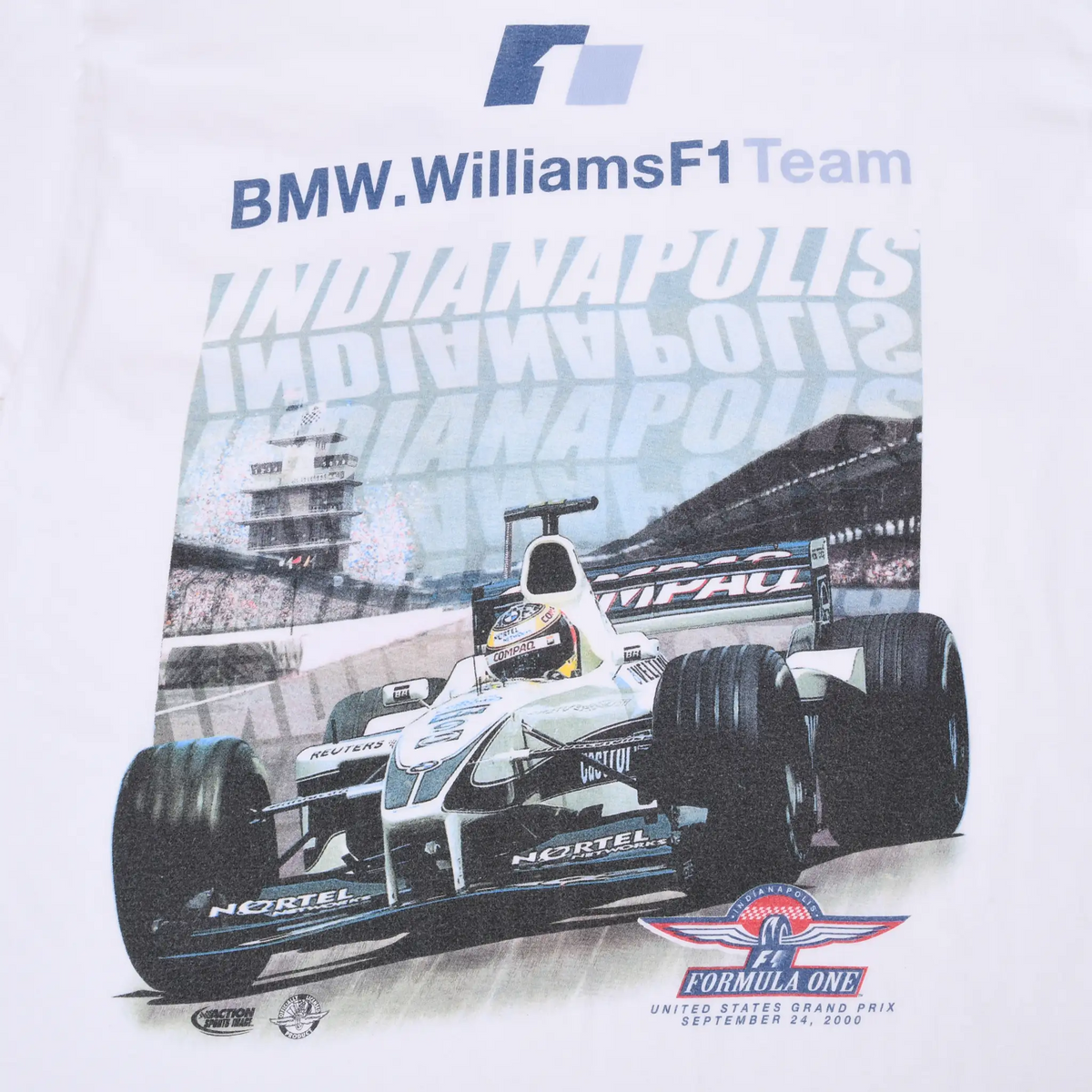 Back print detail with BMW Williams F1 Team race car at Indianapolis