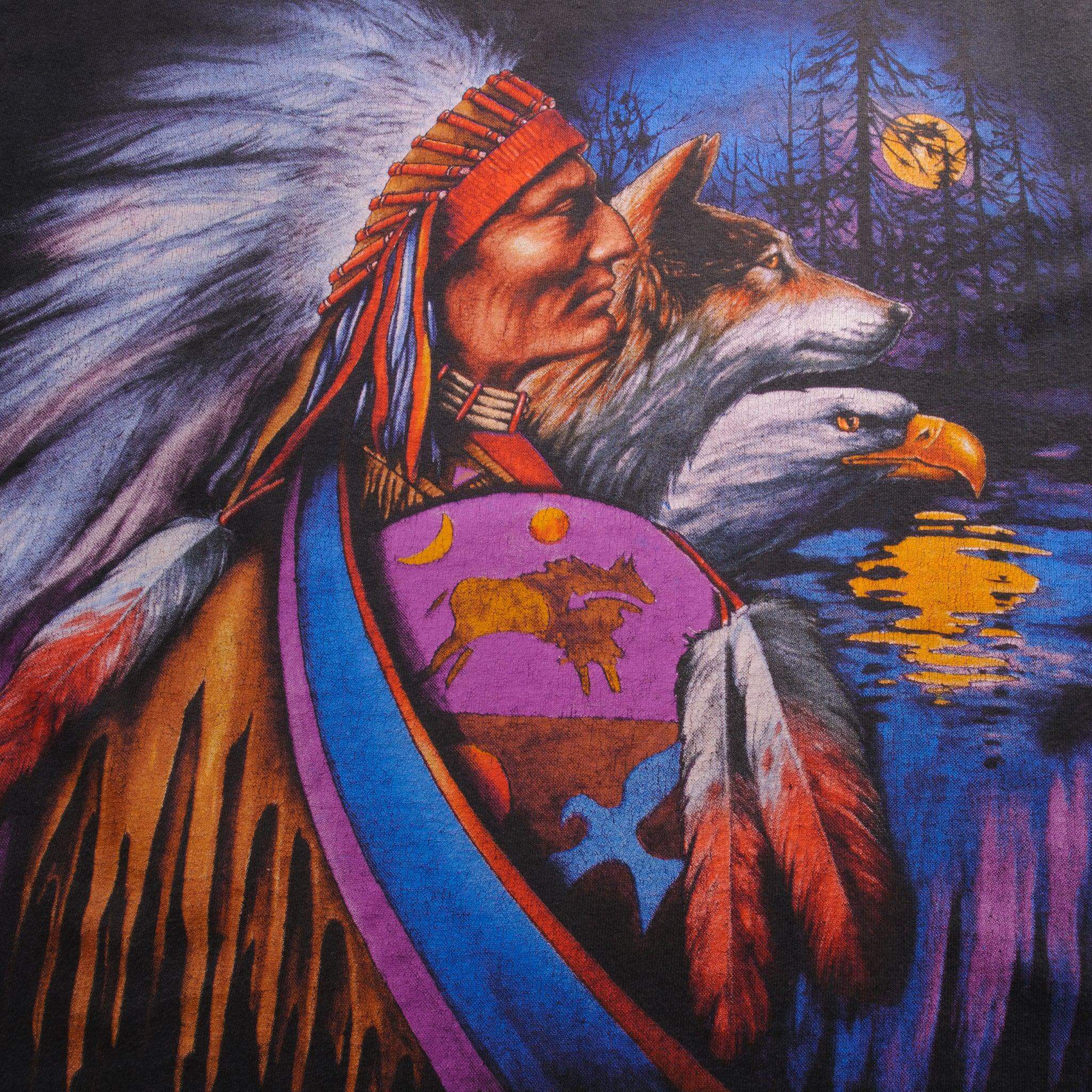 VINTAGE 3D EMBLEM INDIAN CHIEF TEE SHIRT 1993 SIZE LARGE MADE IN USA