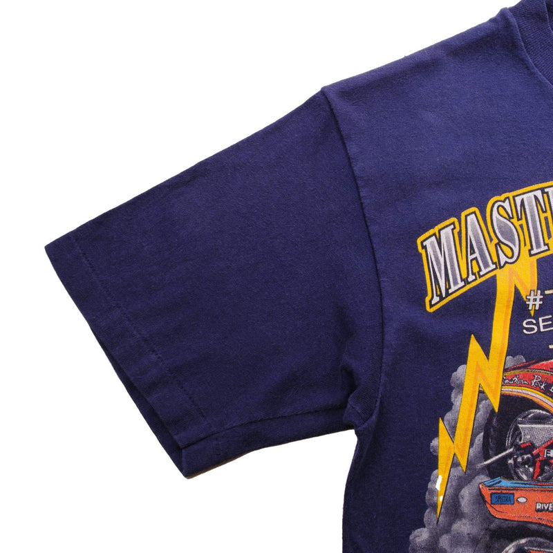 Vintage Harley Davidson Master Of Thunder Laconia Bike Week 95 Epping, New Hampshire All Harley Drag Racing Tee Shirt 1995 Size Medium Made In Usa With Single Stitch Sleeves