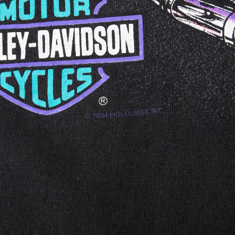 Vintage Harley Davidson Neon Los Aneles Tee Shirt 1994 Size XL Made In Usa With Single Stitch Sleeves