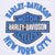 Close-up of blue Harley-Davidson Motor Cycles New York City back graphic