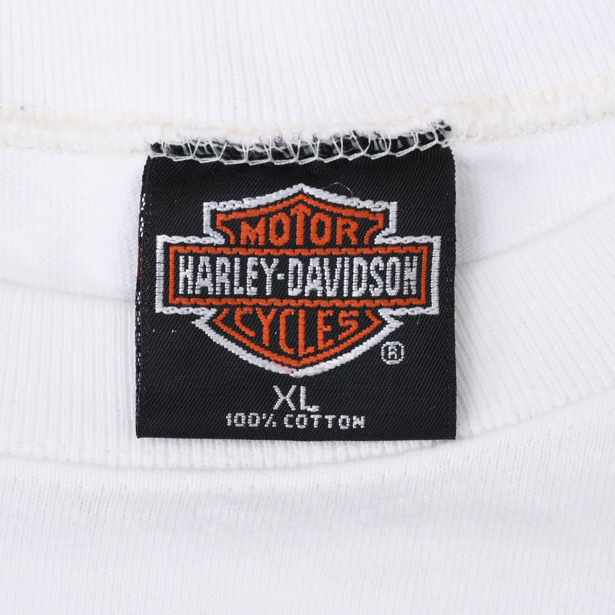 Harley-Davidson Motor Cycles neck tag marked XL and 100% cotton