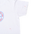 Close-up of white T-shirt right sleeve and torso with red arrows marking small spots