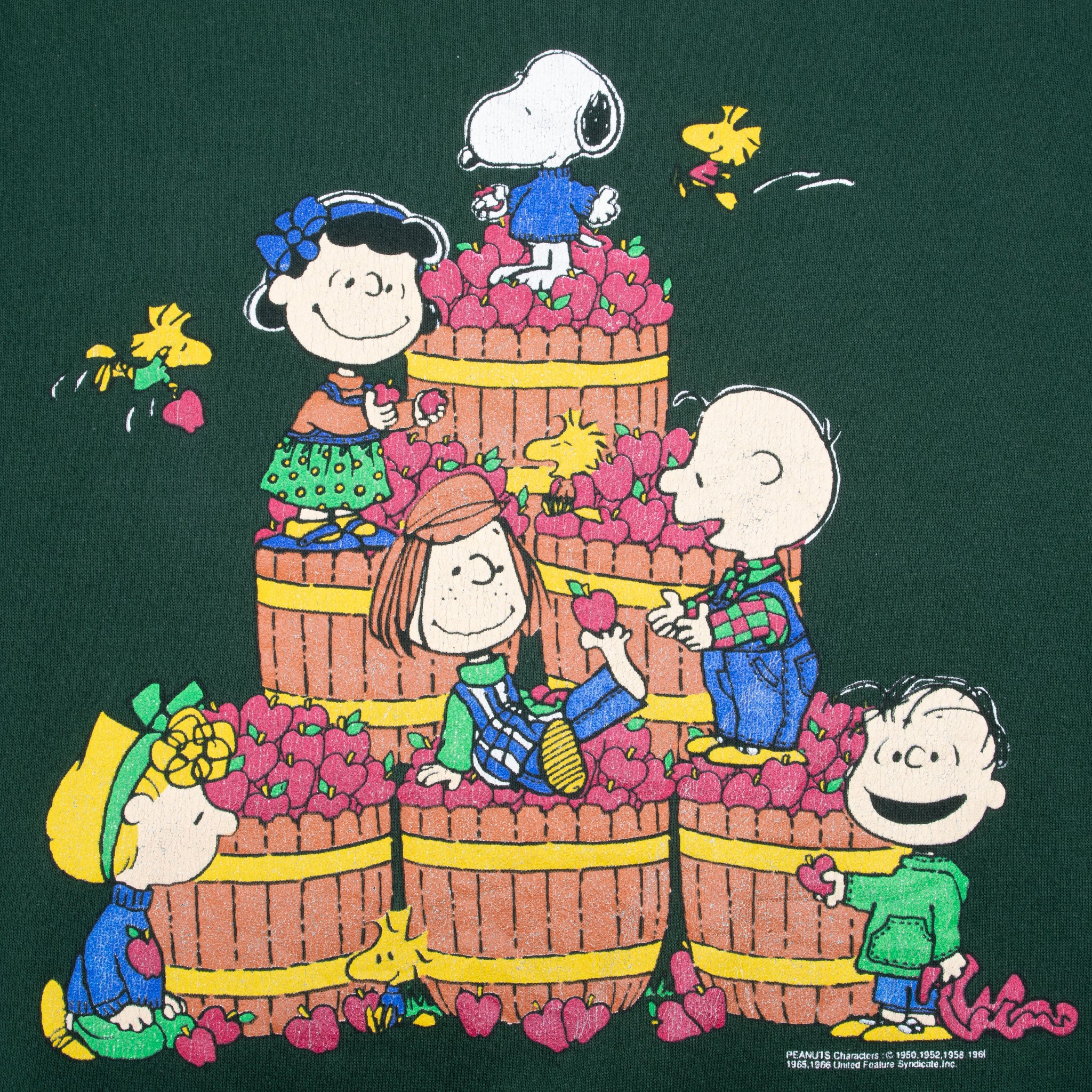 Vintage Snoopy Apple Peanuts Green Sweatshirt 1980S Size Large Made In Usa