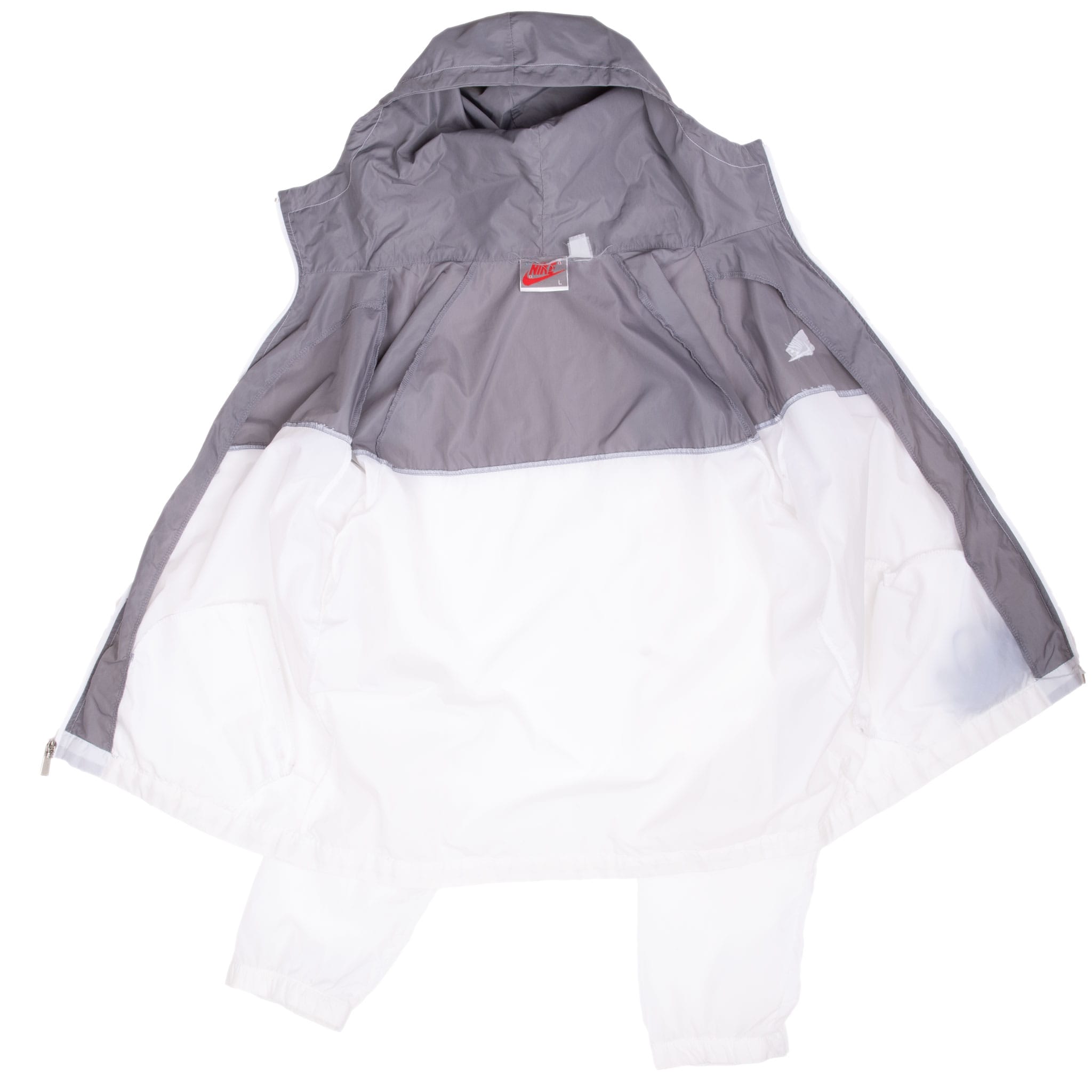 Vintage Nike Grey & White Windbreaker Hooded Jacket 1980S Size Large