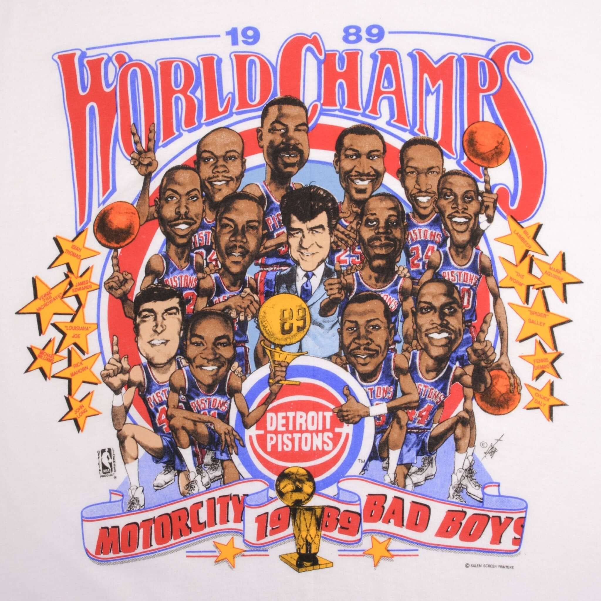 Vintage NBA Detroit Pistons World Champions 1989 Tee Shirt Size Medium Made In USA With Single Stitch Sleeves