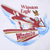 Close-up of back Winston Eagle graphic with red hydroplane and blue water strokes