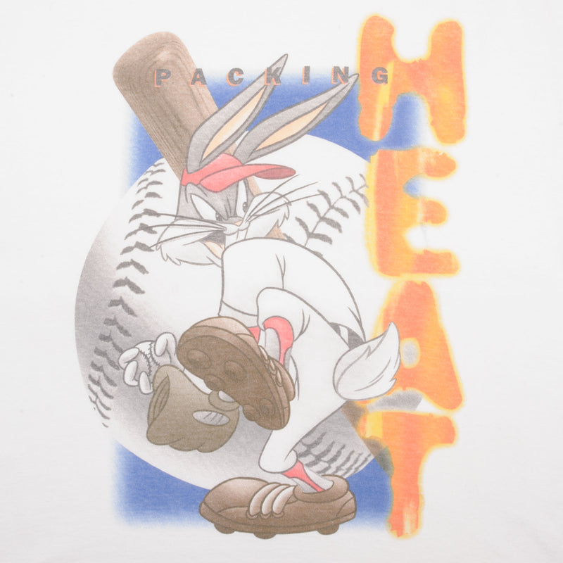 Vintage Looney Tunes Bugs Bunny Packing Heat Baseball Tee Shirt 1990 Size Medium Made In USA