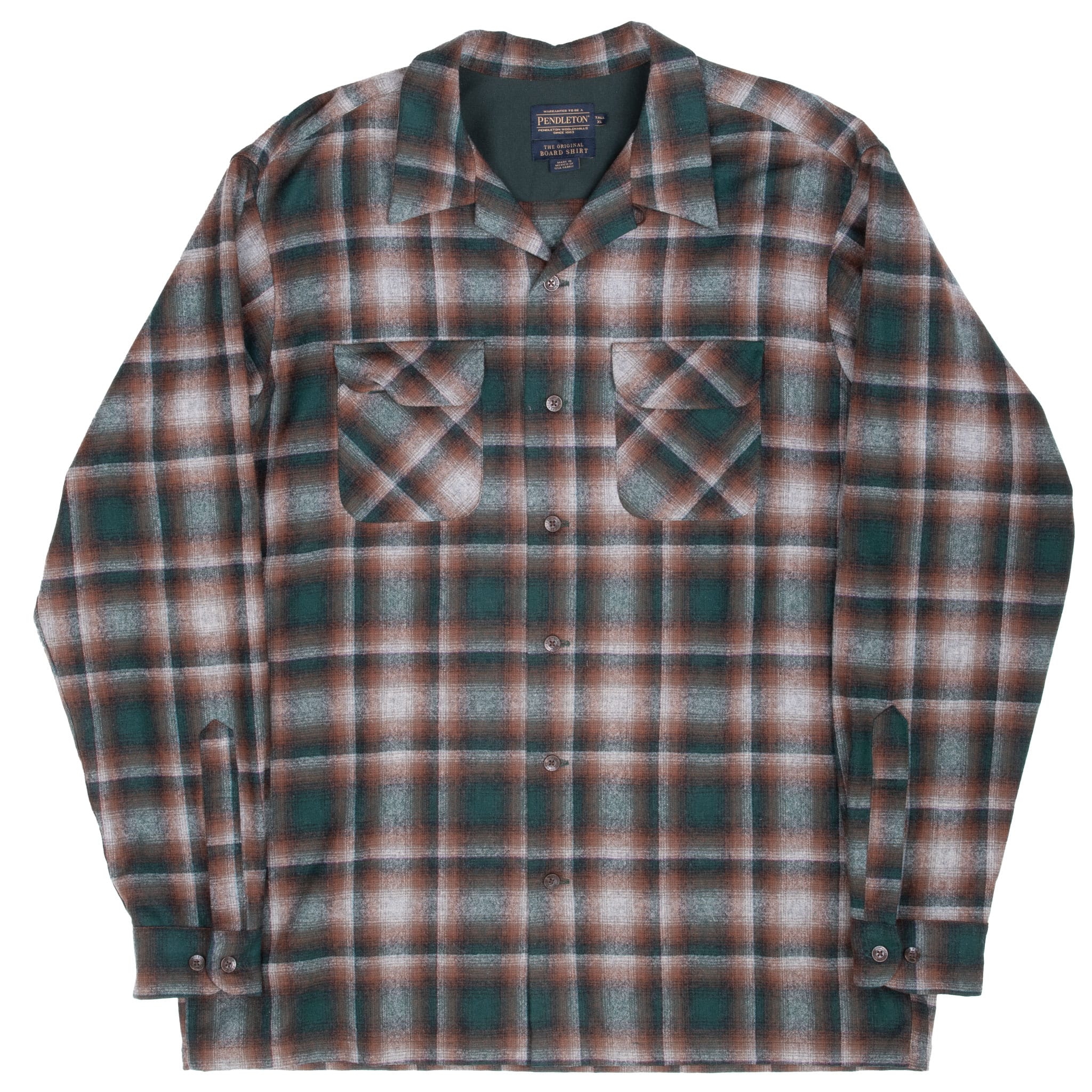 Vintage Pendleton Brown Green Plaid Western Wool Shirt 2000S Size Xl Tall