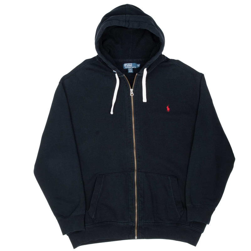 Vintage Ralph Lauren Full Zip Classic Black Hoodie Sweatshirt 1990S Size 3XL Tall