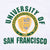 Close-up of green and gold University of San Francisco seal print
