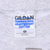 Close-up of Gildan Activewear Heavyweight Cotton neck tag inside gray sweatshirt
