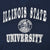 Close-up of white Illinois State University lettering and seal printed on navy sweatshirt