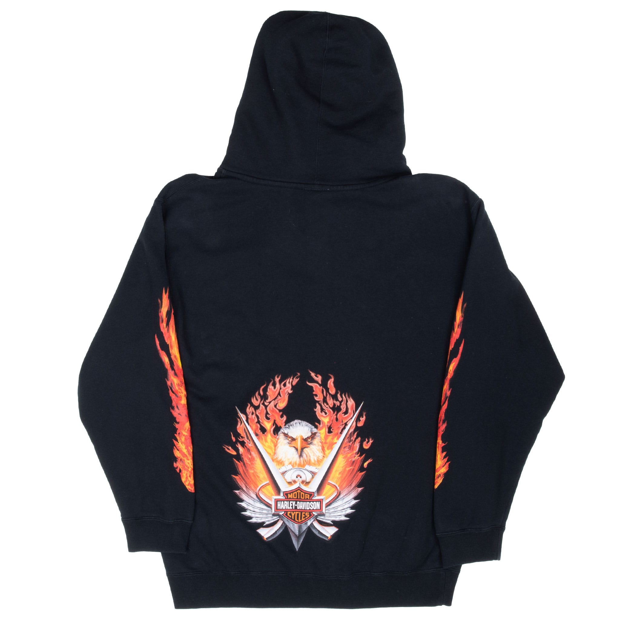 Vintage Harley Davidson North Hampton Full Zip Flaming Sleeves Hoodie Sweatshirt 2003 Size Medium