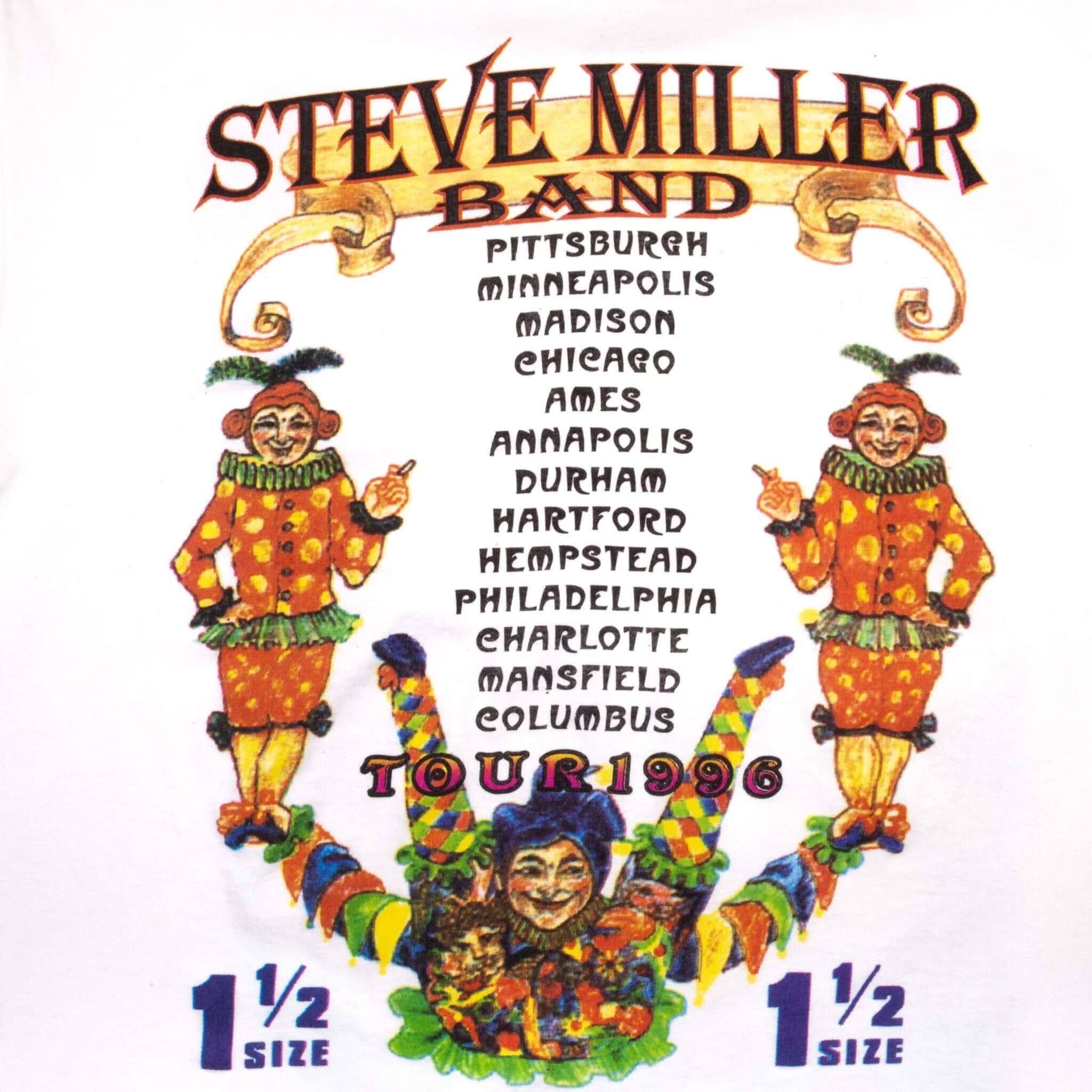 Vintage Steve Miller Band Summer Tour 1996 Tee Shirt Size Large With Single Stitch Sleeves