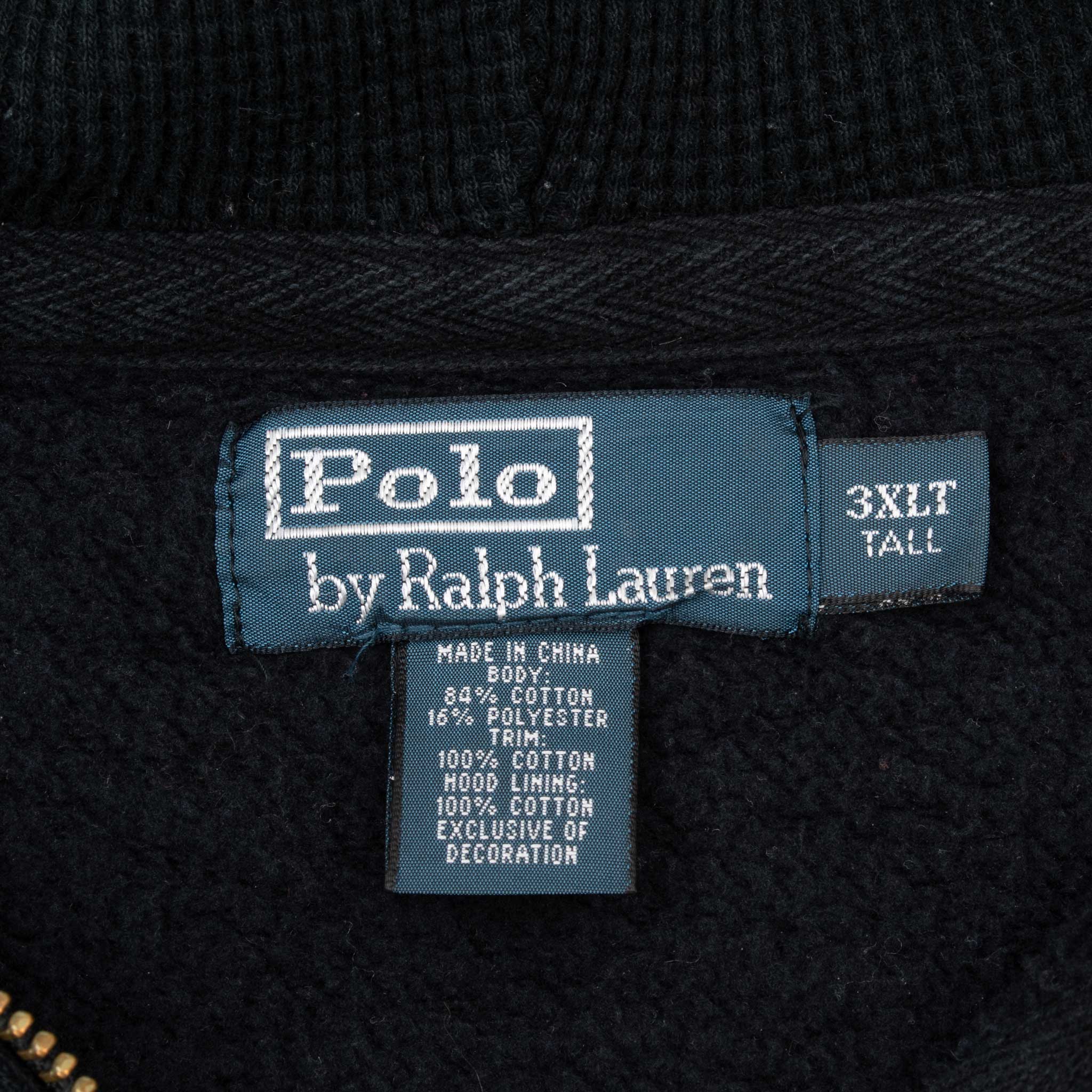 Vintage Ralph Lauren Full Zip Classic Black Hoodie Sweatshirt 1990S Size 3XL Tall
