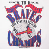 Vintage MLB Atlanta Braves Western Division Champions 1992 Back to Back White Tee Shirt Size Medium Made In USA With Single Stitch Sleeves