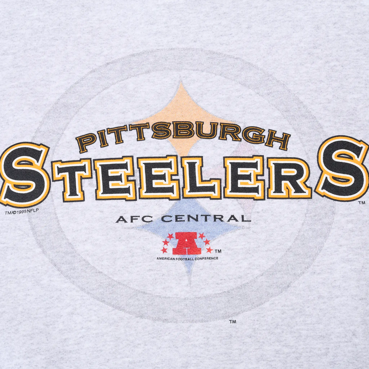 Close-up of Pittsburgh Steelers AFC Central chest print in black, white and gold