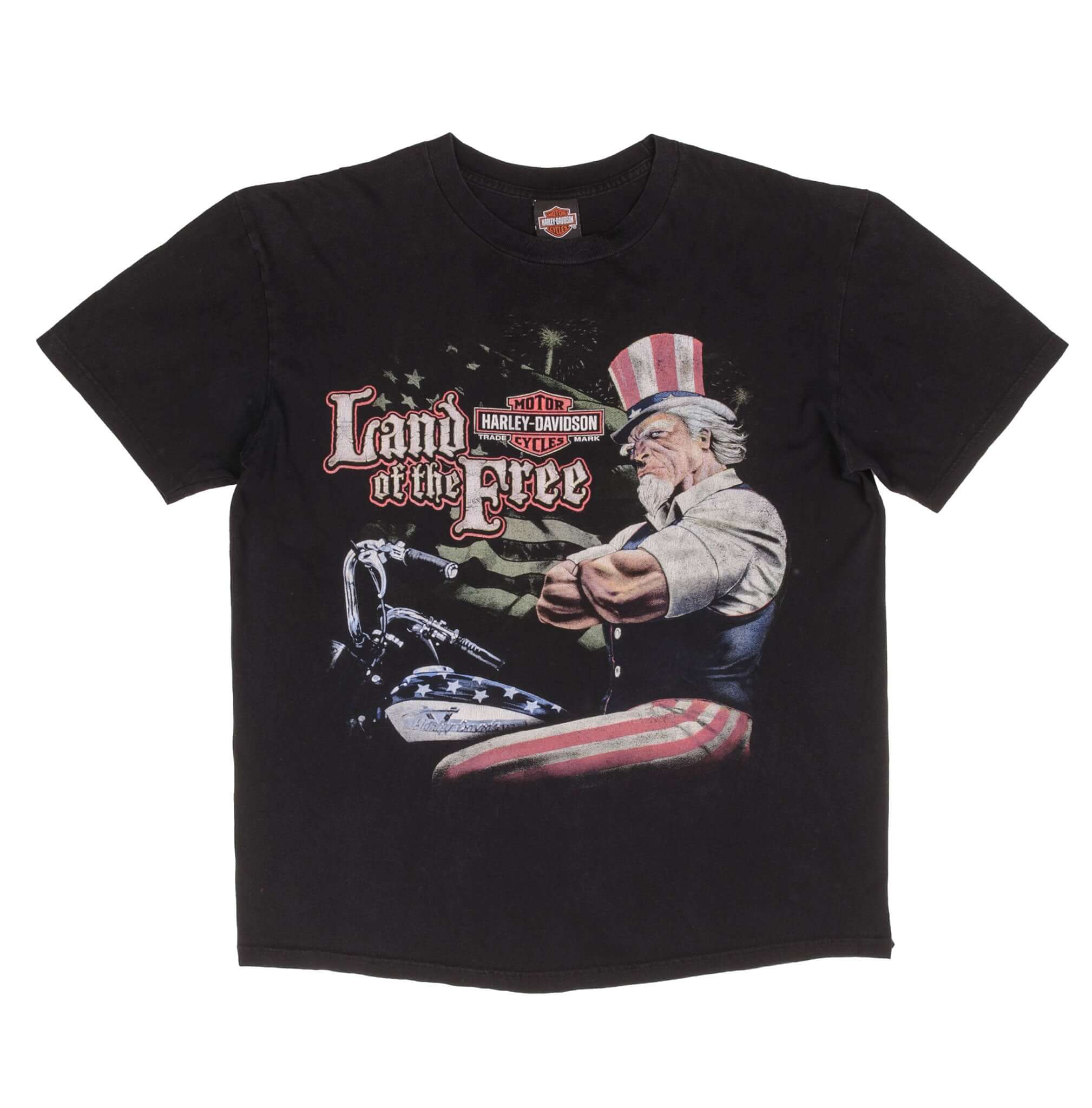 Vintage Harley Davidson Land Of Free Uncle Sam Tee Shirt 2005 Size XL