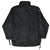 Back of black Nike pullover windbreaker with white side panels and adjustable drawcord hem