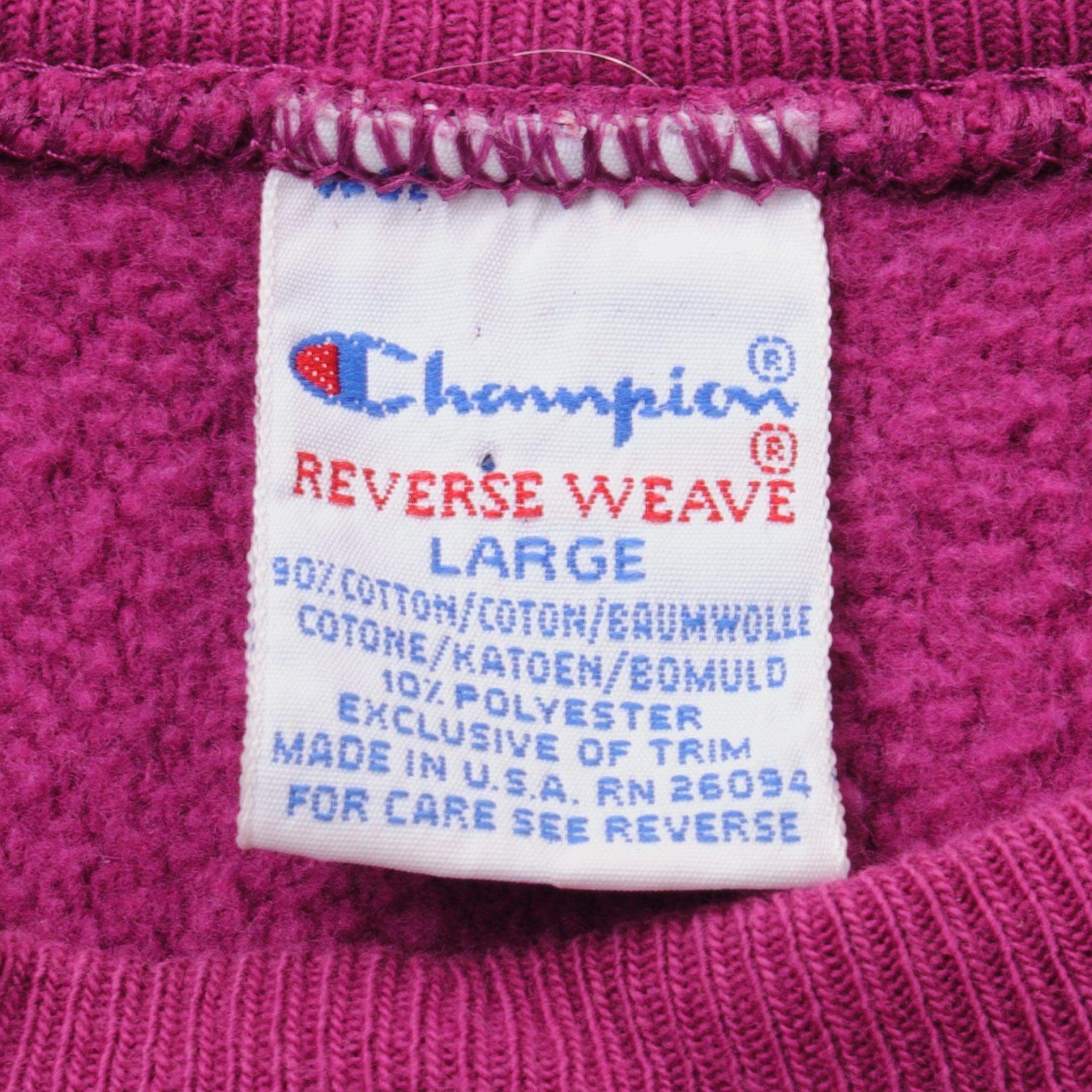 Vintage Fuchsia Champion Small Logo Reverse Weave Sweater 90S Size L Made In USA